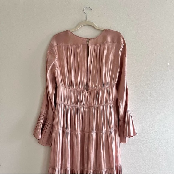 Cinq a Sept Nina tiered satin shimmery midi dress in trut champagne size 6 - Picture 8 of 12